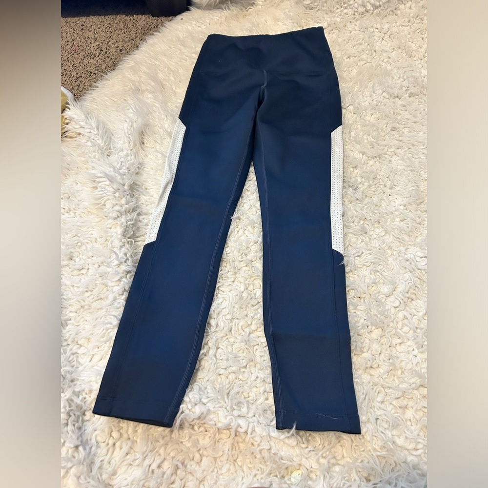 ZYIA Active blue legging with white mesh side stripe High Rise 7/8 Size 4